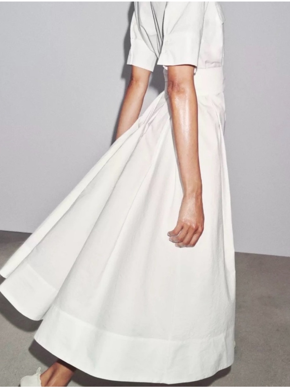 Zara White Short-Sleeve Maxi Shirt Dress with Belt - Picture 6 of 7